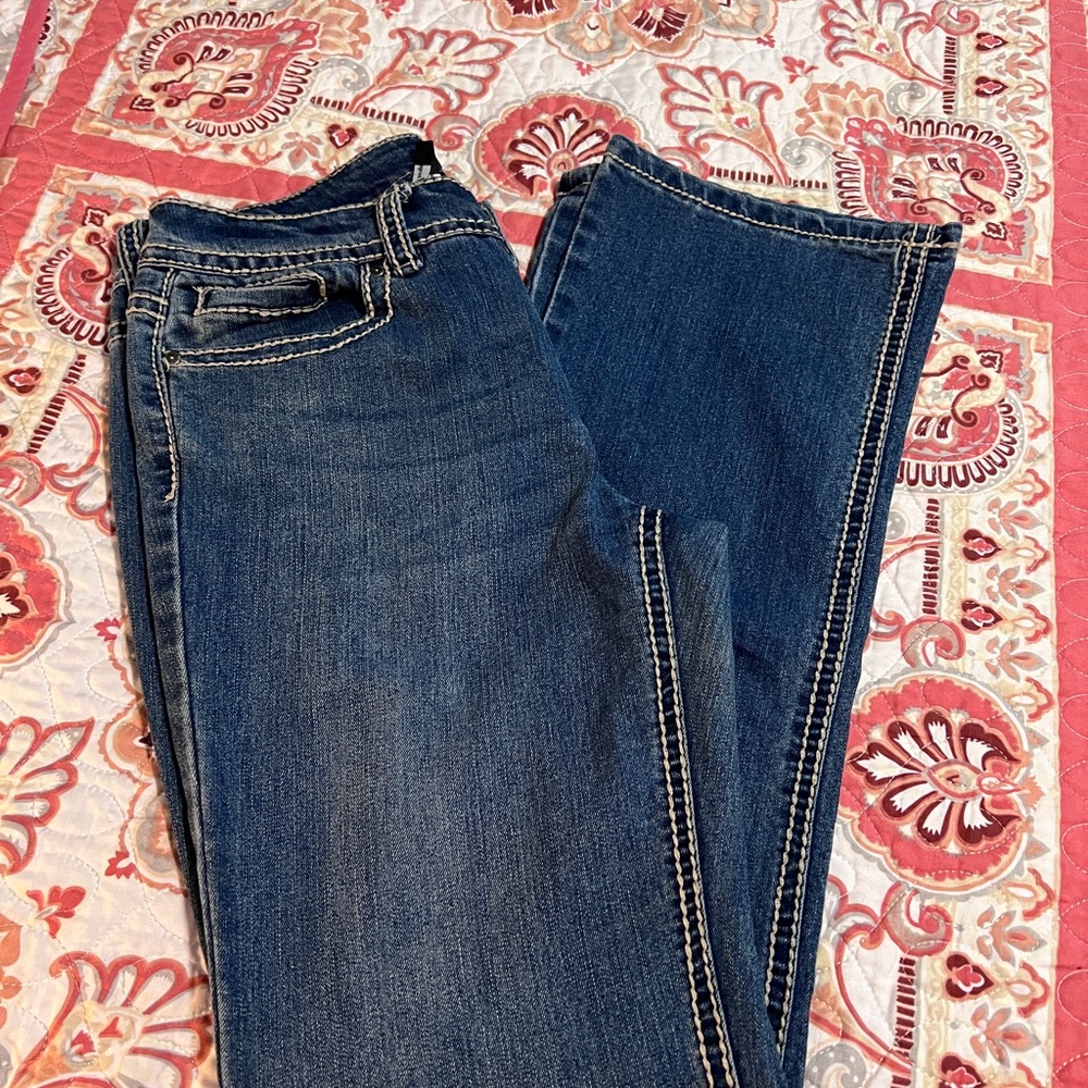 Ninewest Classic Women's Straight Leg Blue Jeans W/ Rhinestone Bling Back Pocket - Picture 6 of 6